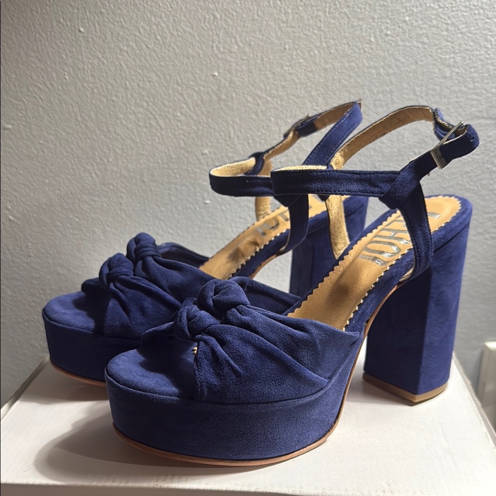 Navy Knot Platform Block Heel Sandals - Women